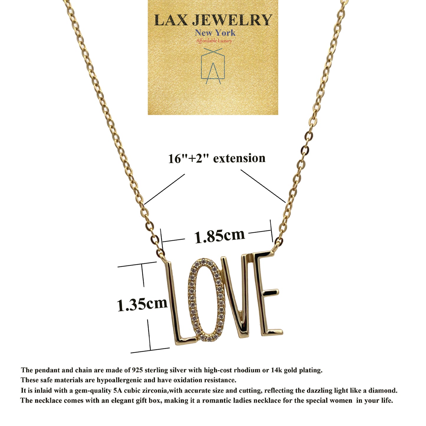 Silver Simultated Diamond Love Necklace for Women Jewelry - LAX Jewelry