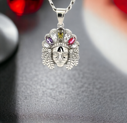 Simulated Diamond Cubic Zirconia Pendant with Indian Head Symbol - LAX Jewelry