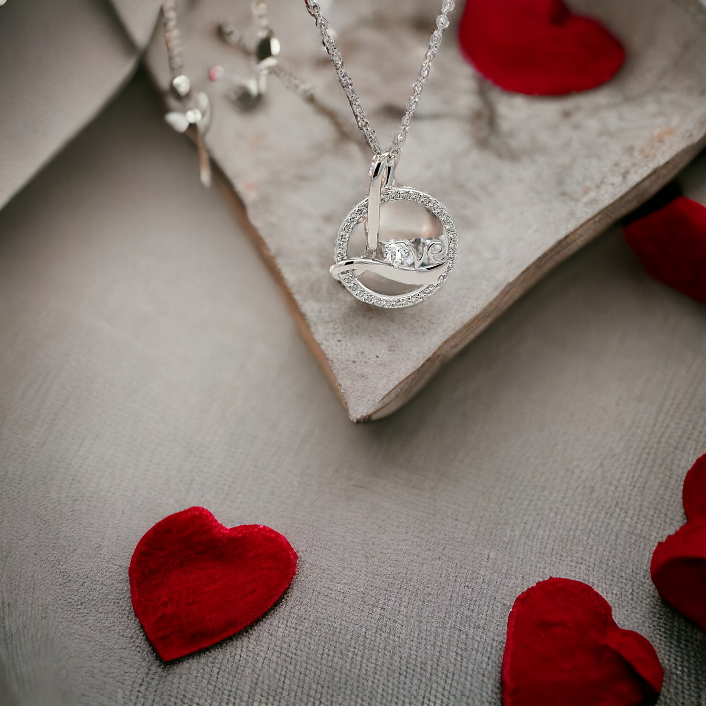 Sterling Silver Round-Shaped 'Love' Necklace Adorned with Simulated Diamond CZ - LAX Jewelry