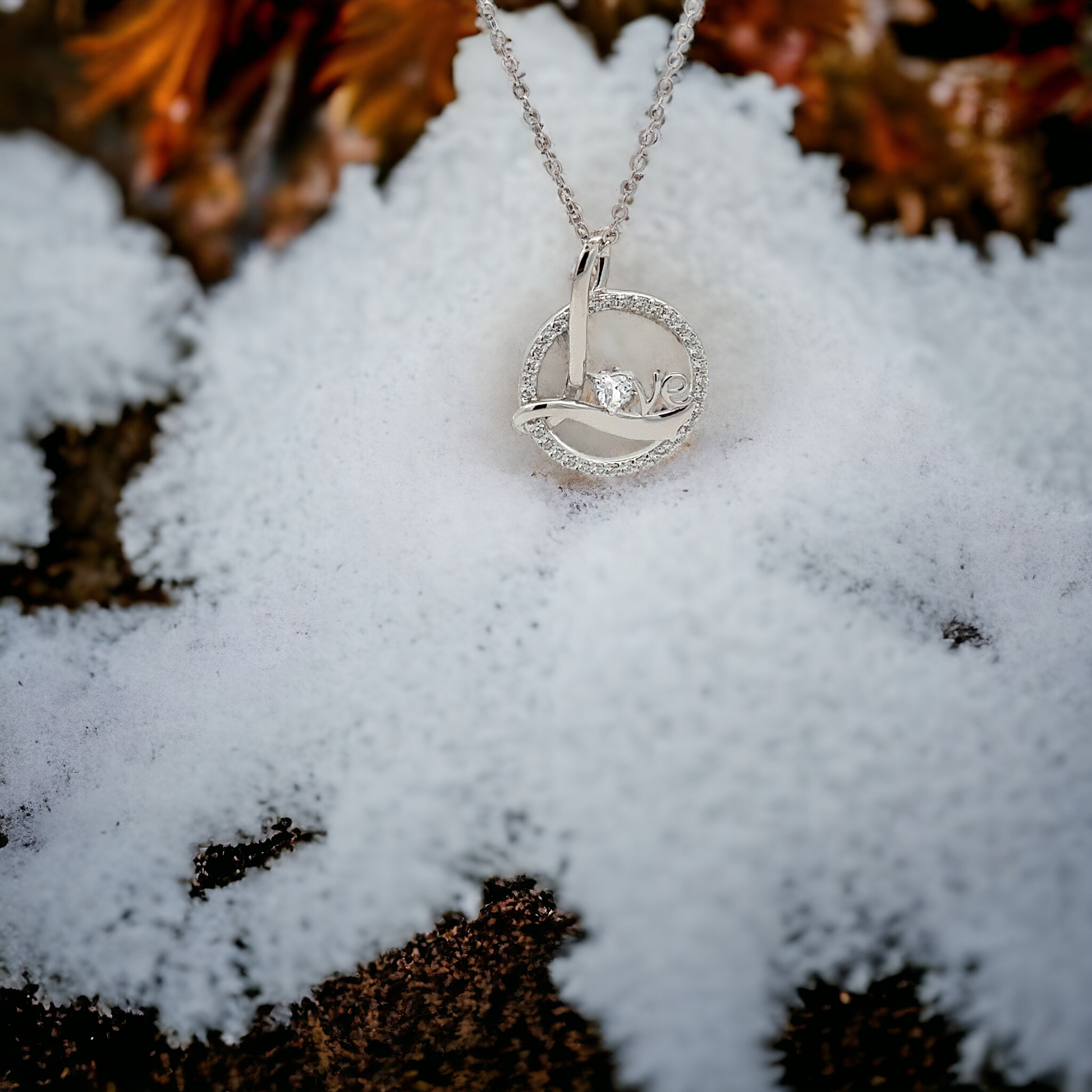 Sterling Silver Round-Shaped 'Love' Necklace Adorned with Simulated Diamond CZ - LAX Jewelry