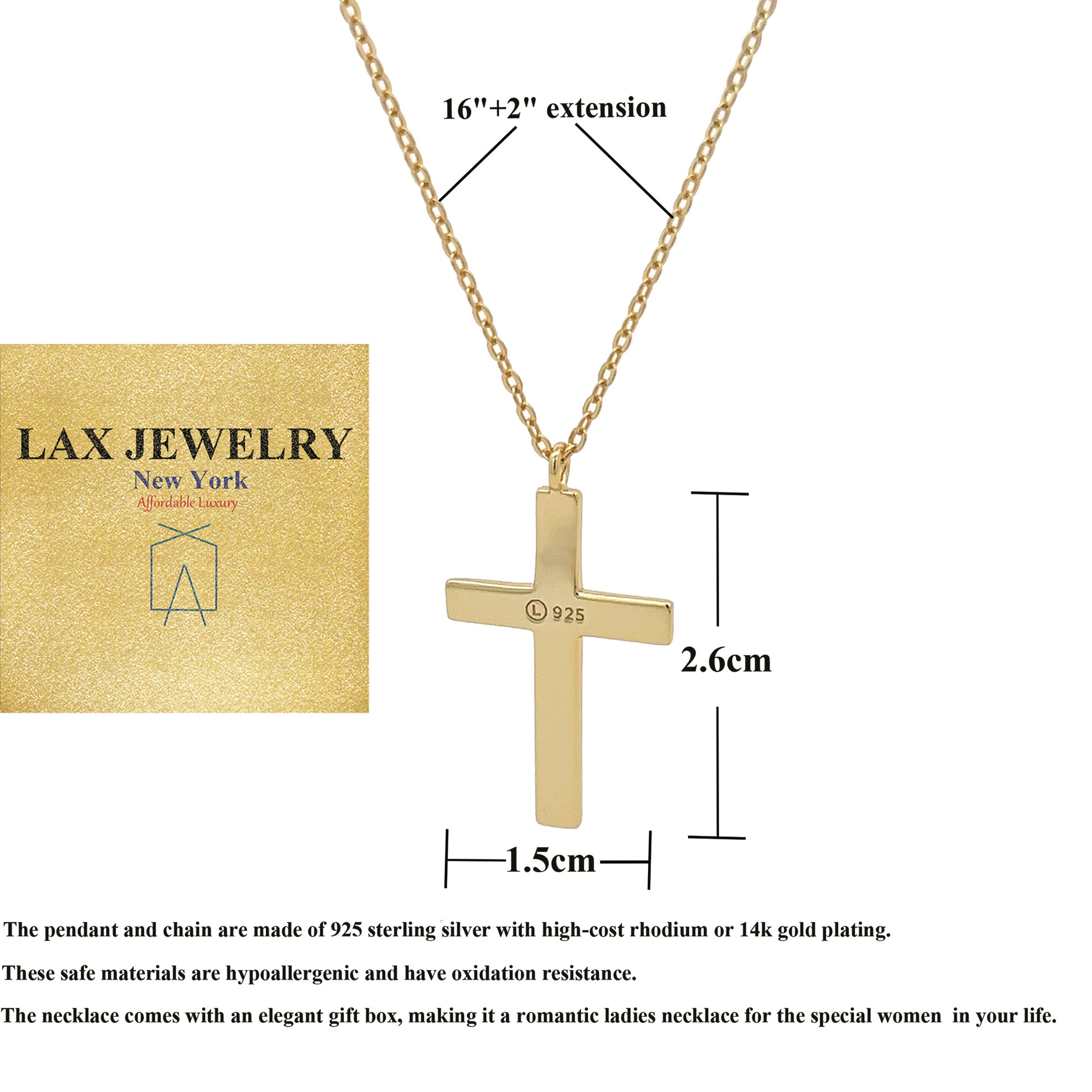 925 Sterling Silver Dainty Layered Cross Necklace for Women - LAX Jewelry