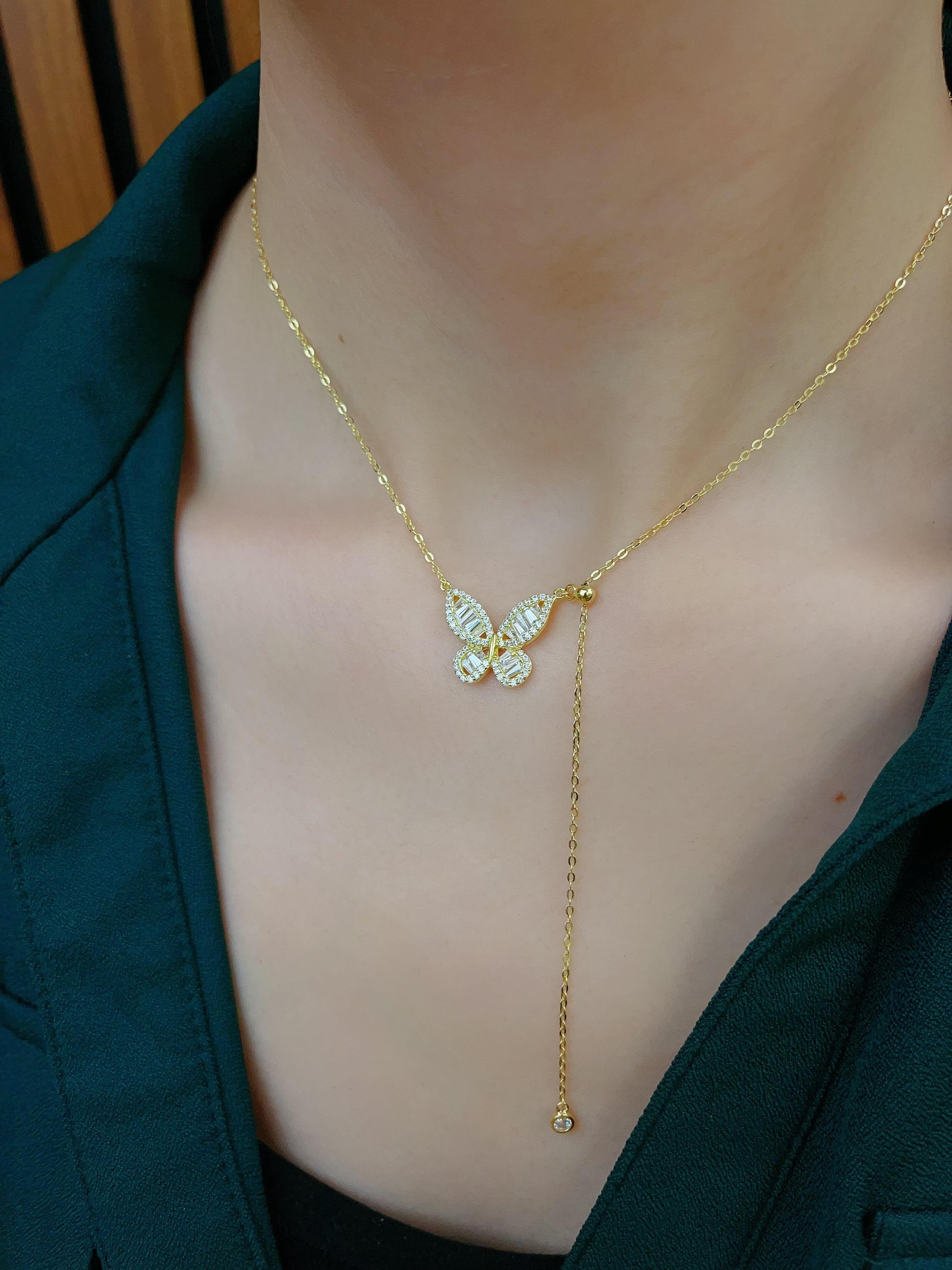 925 Sterling Silver Butterfly Simulated Diamond CZ Necklace with Gold Plated or Rhodium Plated for Women - LAX Jewelry