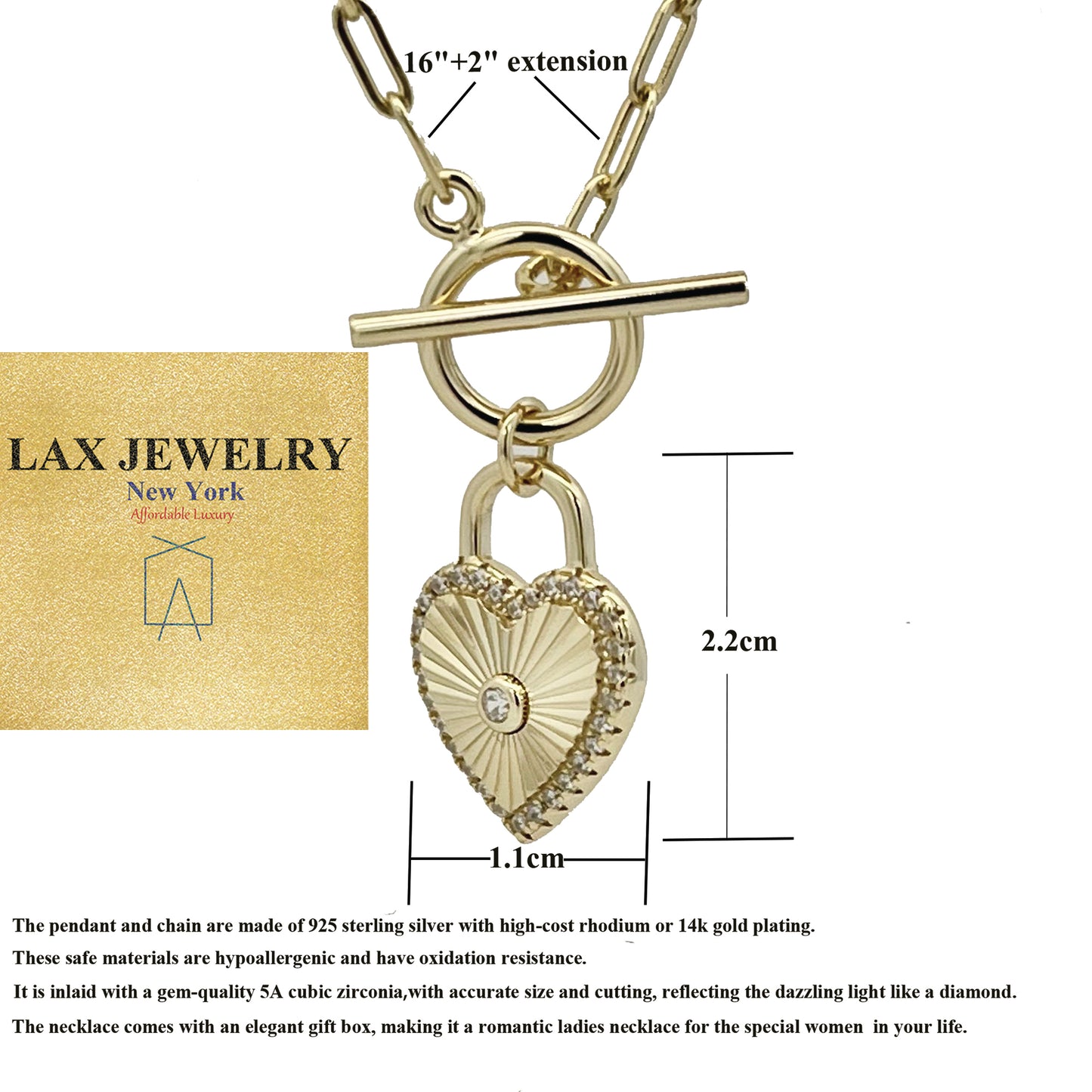 925 Sterling Silver Heart Necklace For Women - LAX Jewelry