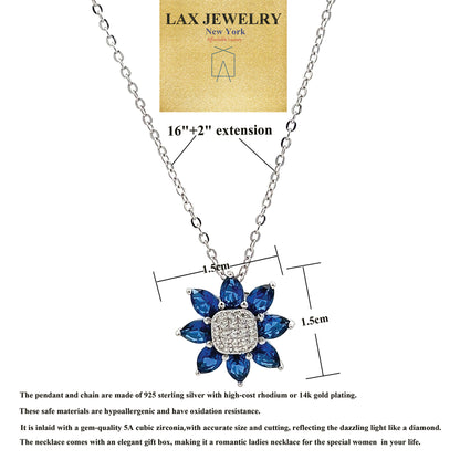 925 Sterling Silver Spring Daisy Simulated Sapphire Charm Flower Necklace for Women - LAX Jewelry