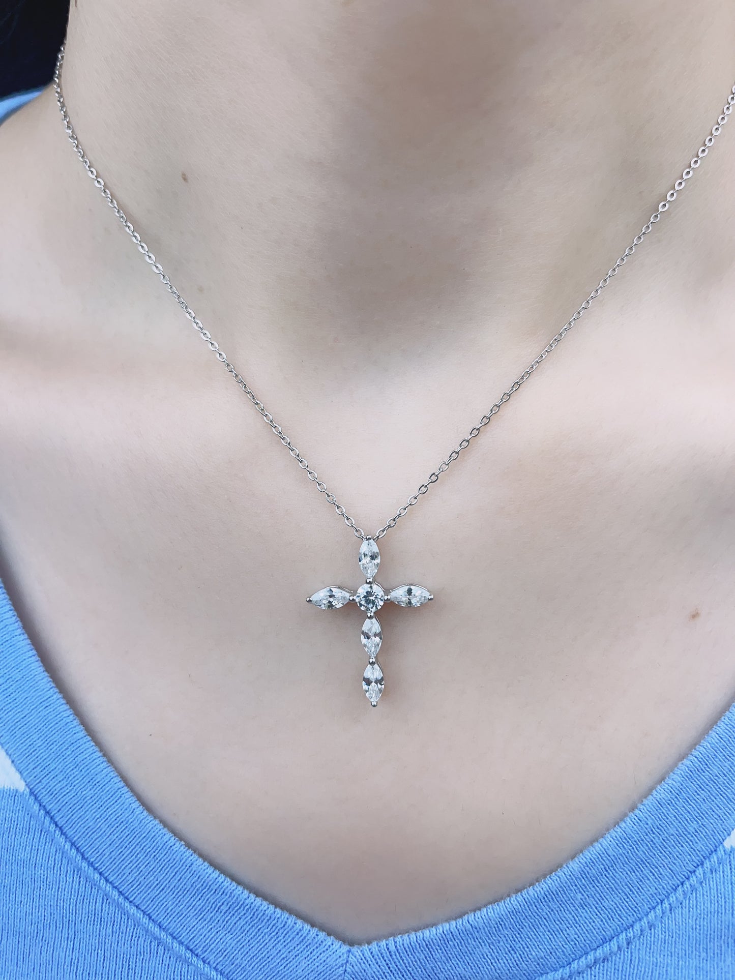 925 Sterling Silver Full Loaded Simulated Diamond Cubic Zirconia Cross Necklace - LAX Jewelry