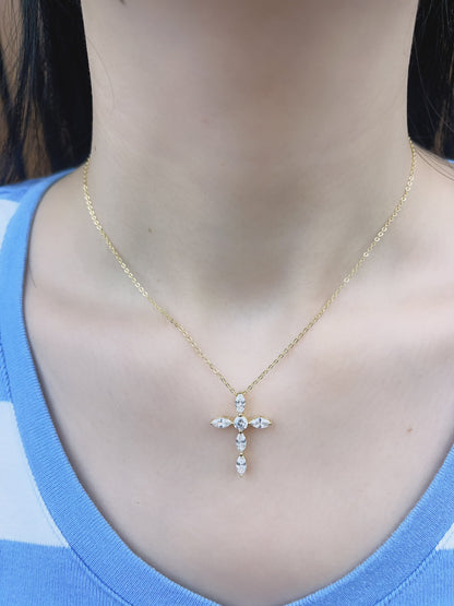 925 Sterling Silver Full Loaded Simulated Diamond Cubic Zirconia Cross Necklace - LAX Jewelry