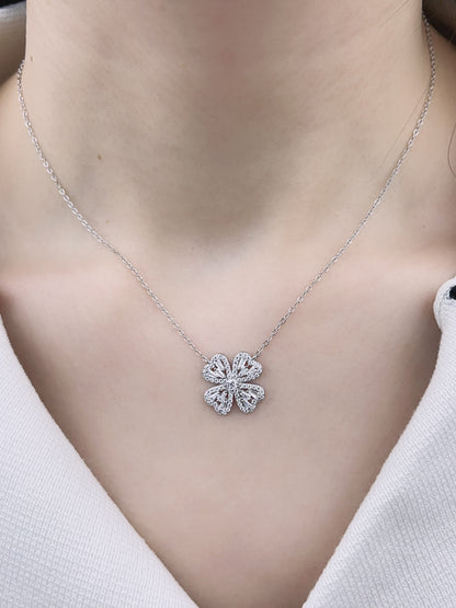 Sterling Silver with Simulated Diamond CZ 4 Flower Petals and 1 Flower Core Necklace for Women - LAX Jewelry