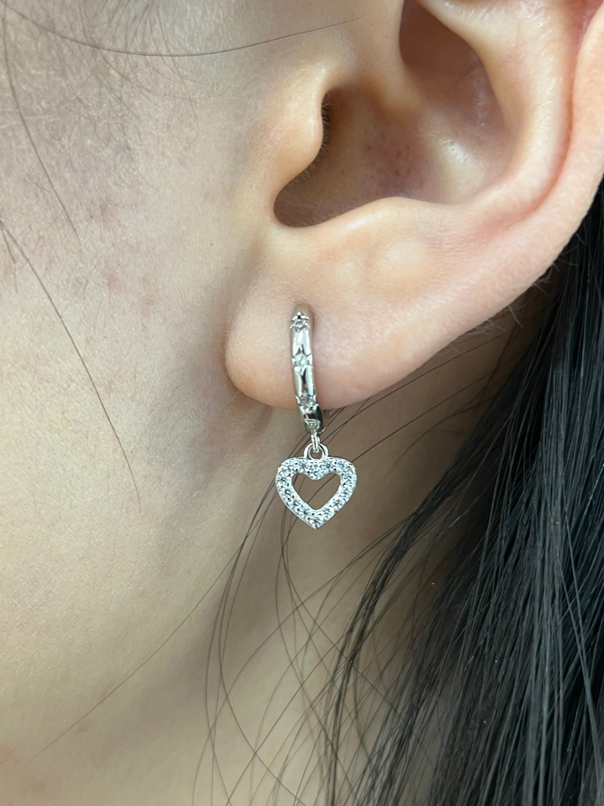 Sterling Silver Simulated Diamond CZ Hollow Heart Earrings for Women - LAX Jewelry