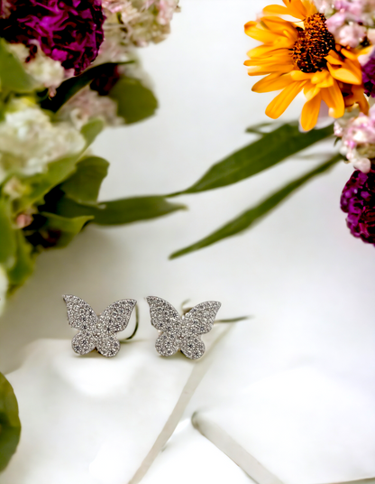 Sterling Silver with Simulated Diamond Butterfly Shaped Earrings for Women Jewelry - LAX Jewelry