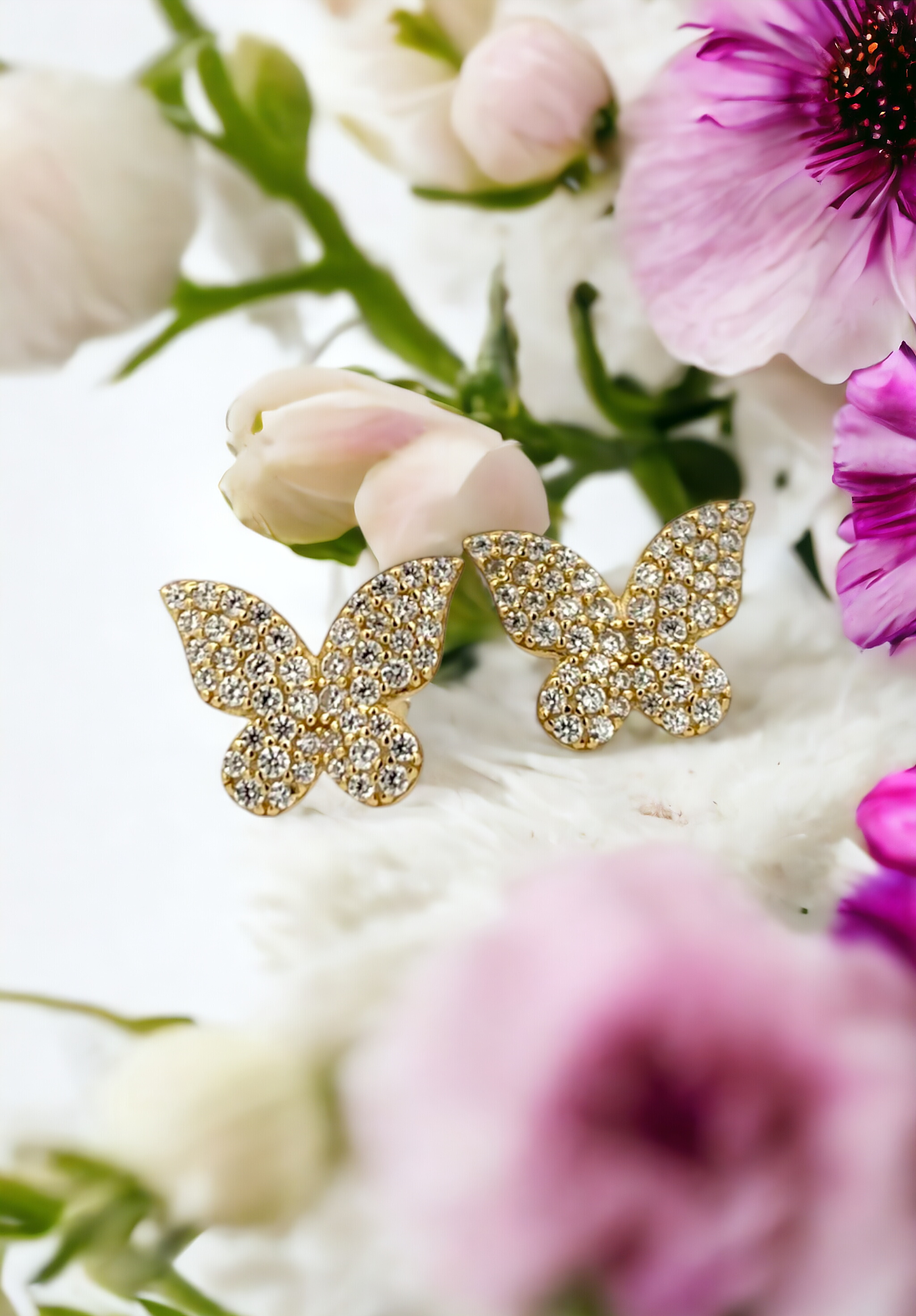 Sterling Silver with Simulated Diamond Butterfly Shaped Earrings for Women Jewelry - LAX Jewelry