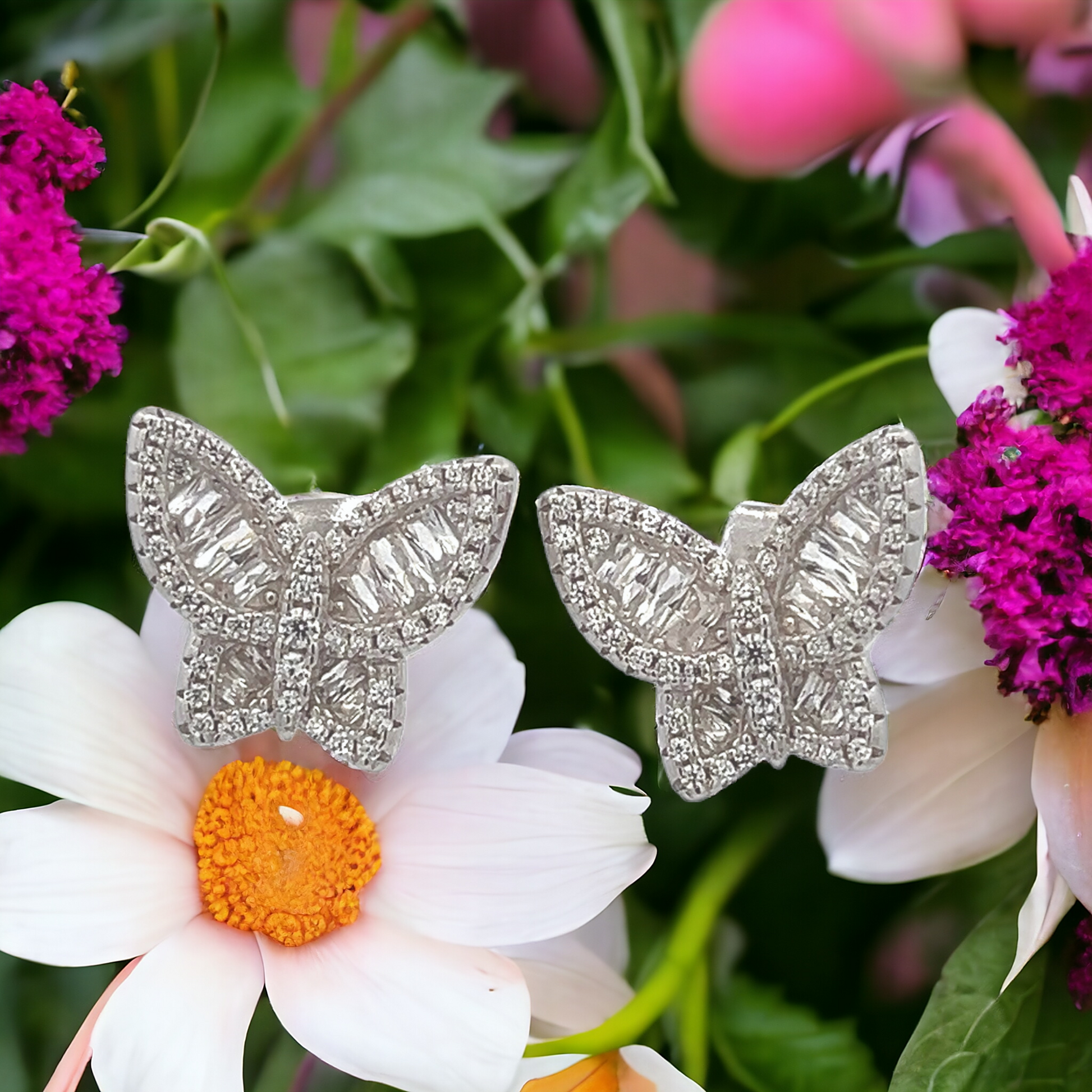 Sterling Silver Butterfly Simulated Diamond Earrings for Women - LAX Jewelry