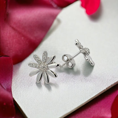 925 Sterling Silver with Simulated Diamond Flower Shaped Earrings for Women - LAX Jewelry