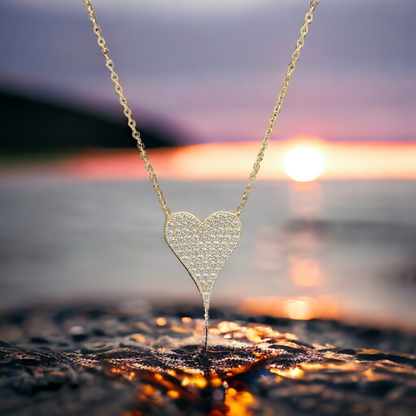 925 Sterling Silver with Simulated Diamonds Heart Necklace for Women - LAX Jewelry