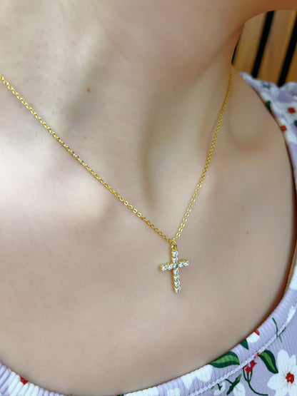 925 Cross 925 Sterling Silver 14K Gold Plated Necklace - LAX Jewelry