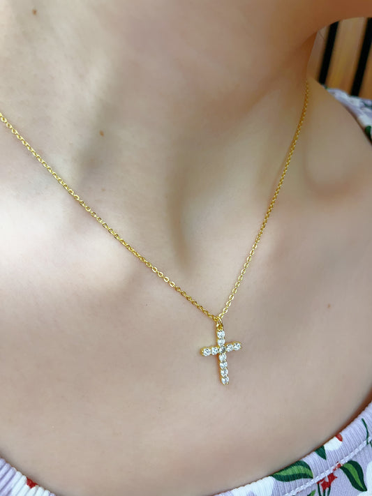 925 Cross 925 Sterling Silver 14K Gold Plated Necklace - LAX Jewelry