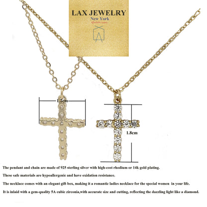 925 Cross 925 Sterling Silver 14K Gold Plated Necklace - LAX Jewelry