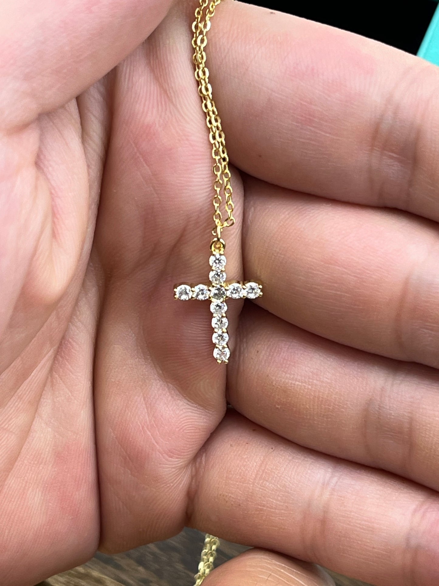 925 Cross 925 Sterling Silver 14K Gold Plated Necklace - LAX Jewelry