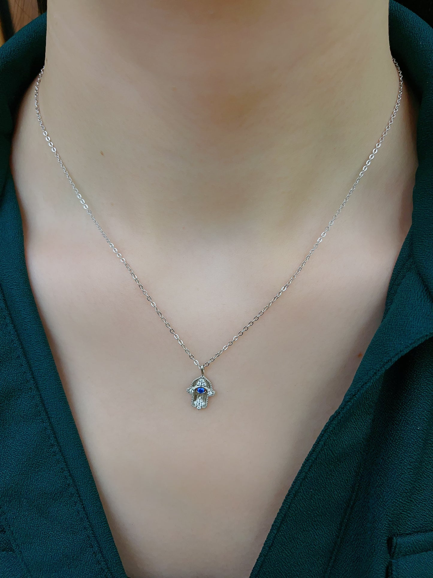 Sterling Silver Simulated Sapphire Diamond Cubic Zirconia Pendant Necklace - LAX Jewelry