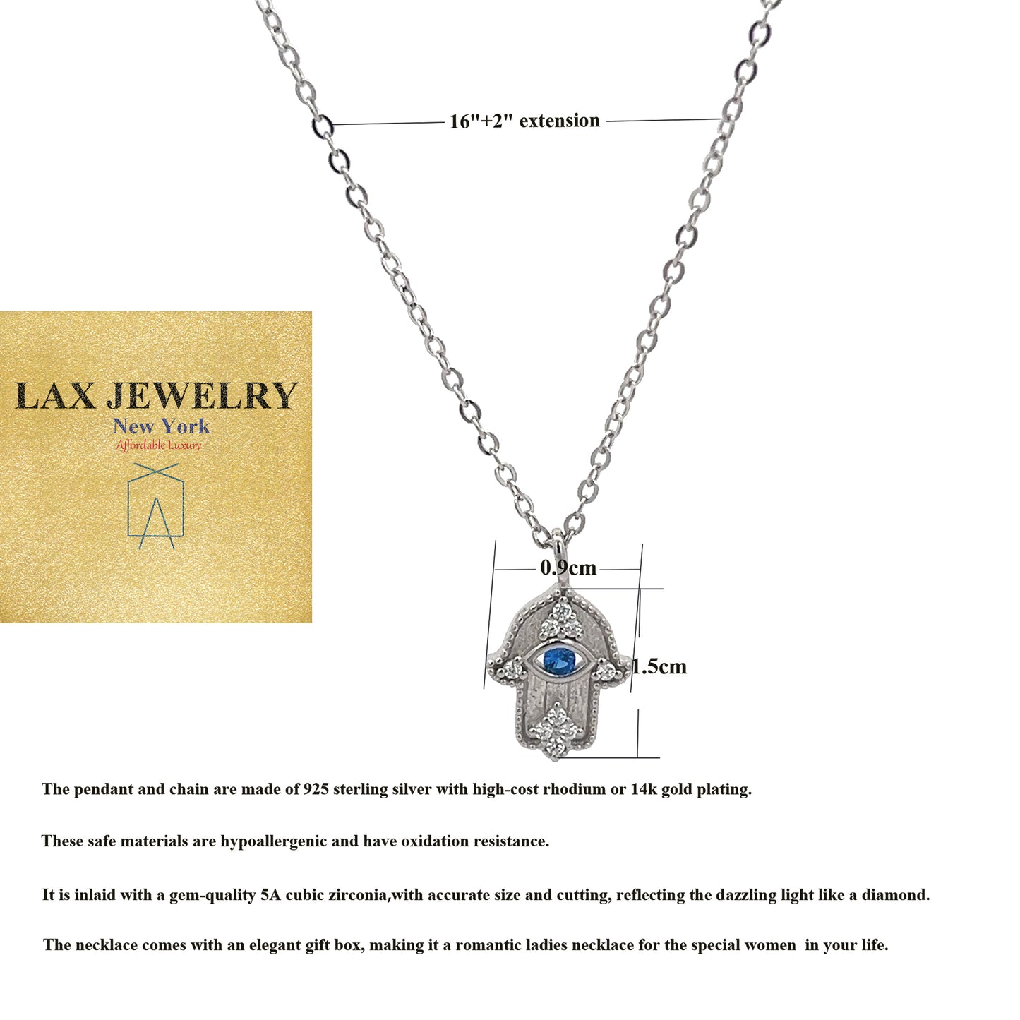 Sterling Silver Simulated Sapphire Diamond Cubic Zirconia Pendant Necklace - LAX Jewelry