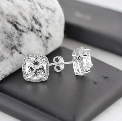 925 Sterling Silver Sparkling Square-Shaped Simulated Diamond Earrings for Women - LAX Jewelry