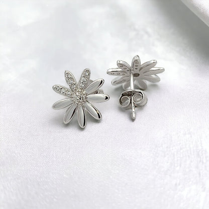 925 Sterling Silver with Simulated Diamond Flower Shaped Earrings for Women - LAX Jewelry