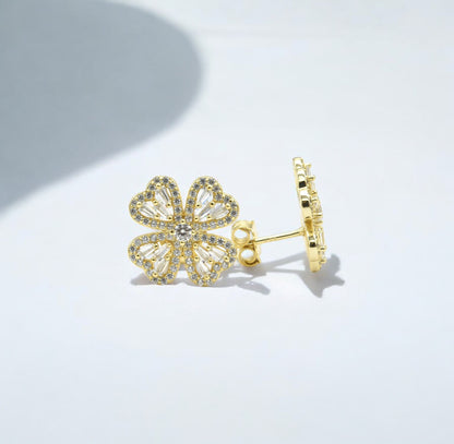 Sterling Silver with Simulated Diamond CZ 6 Flower Petals and 1 Flower Core Earrings for Women - LAX Jewelry