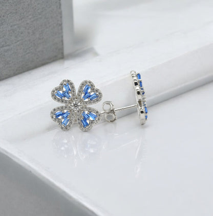 Sterling Silver with Simulated Diamond CZ 6 Flower Petals and 1 Flower Core Earrings for Women - LAX Jewelry