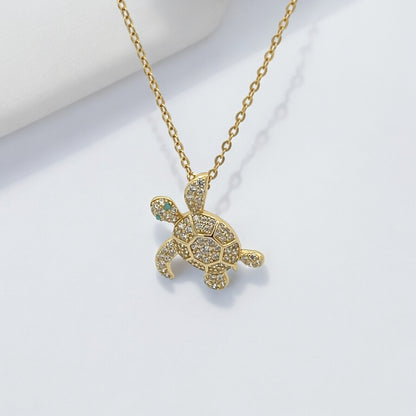 925 Sterling Silver with Turtle Shaped Simulated Diamond Cubic Zirconia Necklace - LAX Jewelry