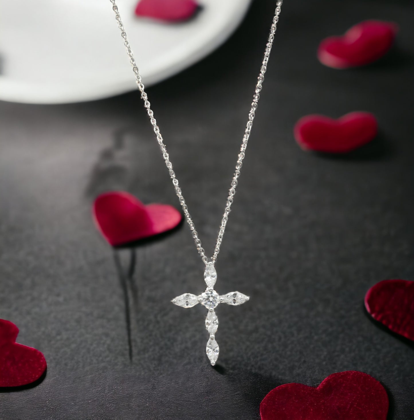 925 Sterling Silver Full Loaded Simulated Diamond Cubic Zirconia Cross Necklace - LAX Jewelry