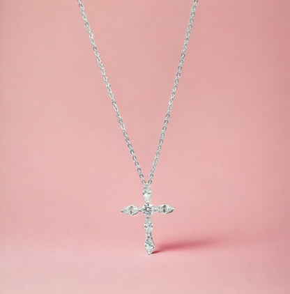 925 Sterling Silver Full Loaded Simulated Diamond Cubic Zirconia Cross Necklace - LAX Jewelry