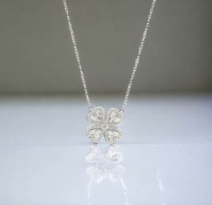 Sterling Silver with Simulated Diamond CZ 4 Flower Petals and 1 Flower Core Necklace for Women - LAX Jewelry