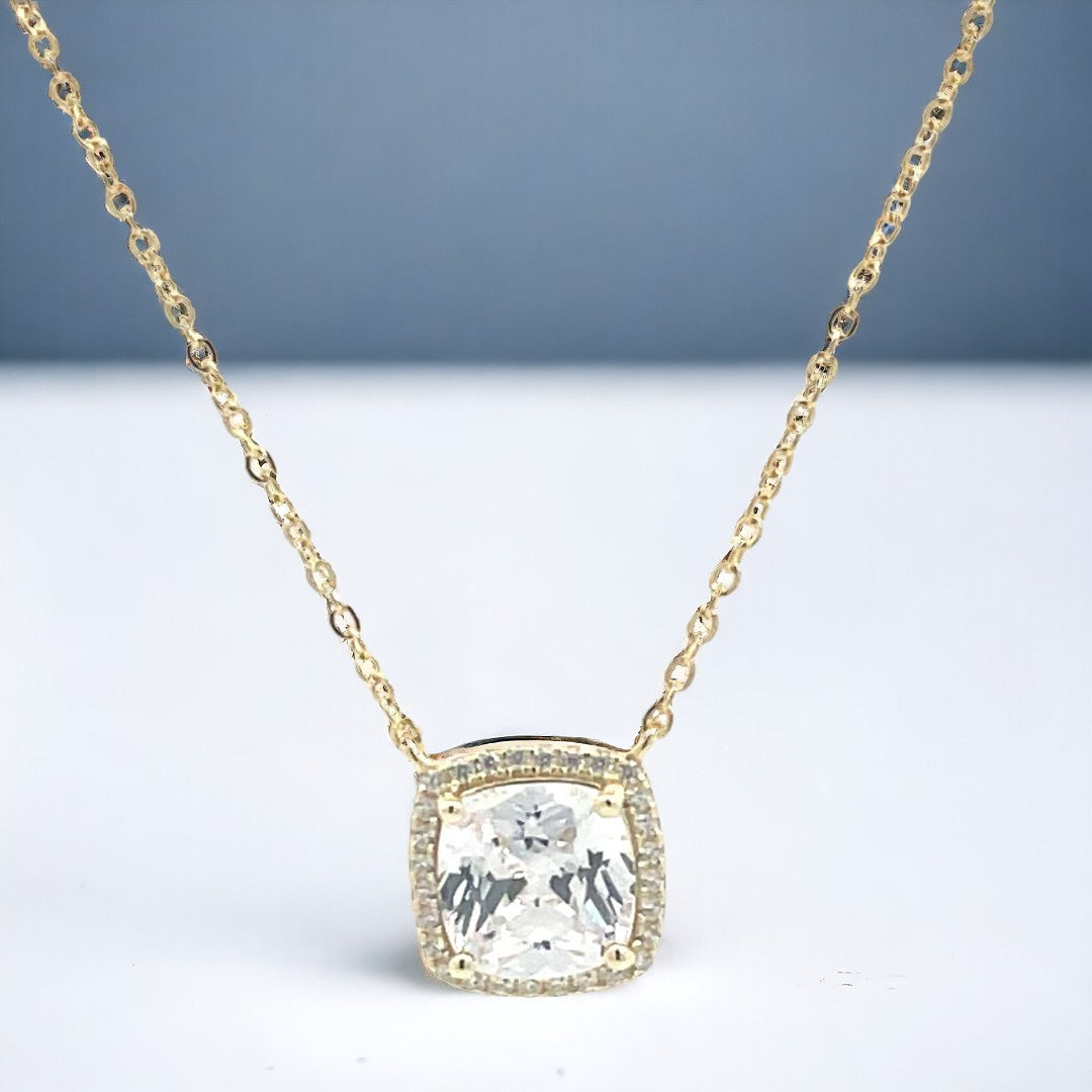 Sterling Silver with Square Shaped Sparkling Simulated Diamond Necklace for Women - LAX Jewelry