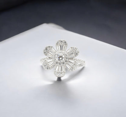 Sterling Silver with Simulated Diamond Cubic Zirconia Flower Shaped Rings for Women - LAX Jewelry