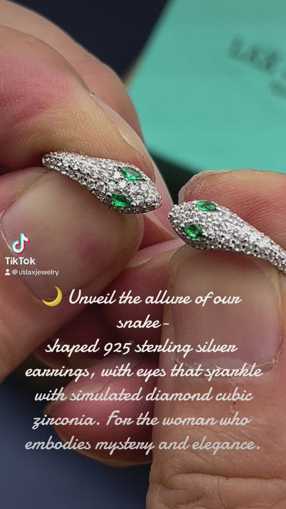 925 Sterling Silver with Simulated Diamond Snake Shape Earrings for Women