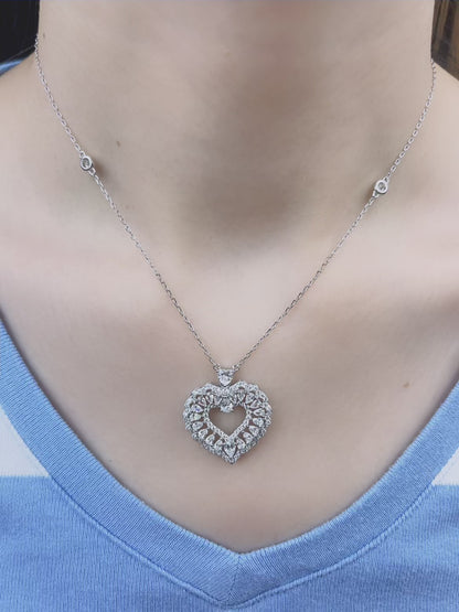 925 Sterling Silver with Heart Shaped Simulated Diamond Cubic Zirconia Necklace for Women