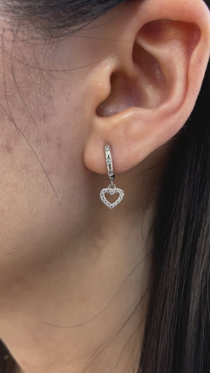 Sterling Silver Simulated Diamond CZ Hollow Heart Earrings for Women