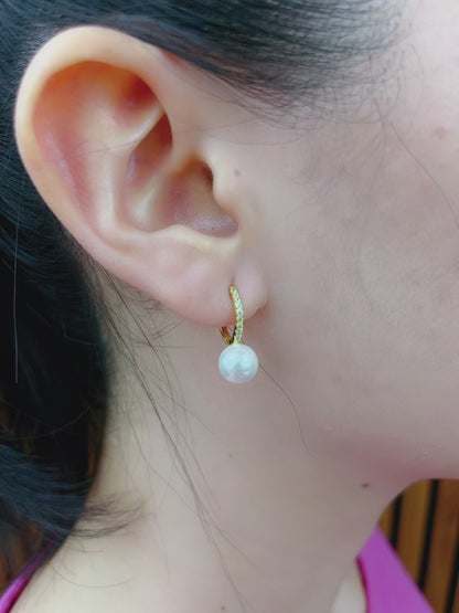 Shell Pearl Sterling Silver Hoop Earrings for Women