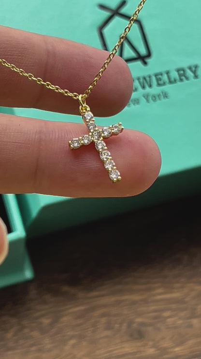 925 Cross 925 Sterling Silver 14K Gold Plated Necklace