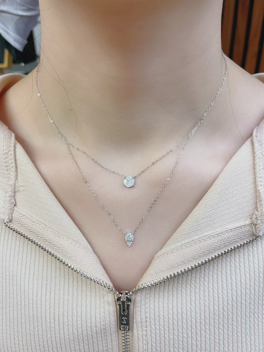 Sterling Silver Double Layers Cubic Zirconia Necklace for Women