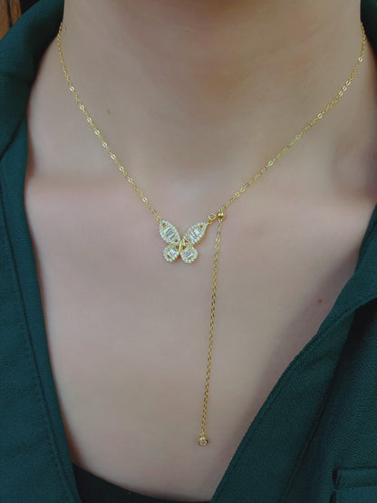 925 Sterling Silver Butterfly Simulated Diamond CZ Necklace with Gold Plated or Rhodium Plated for Women