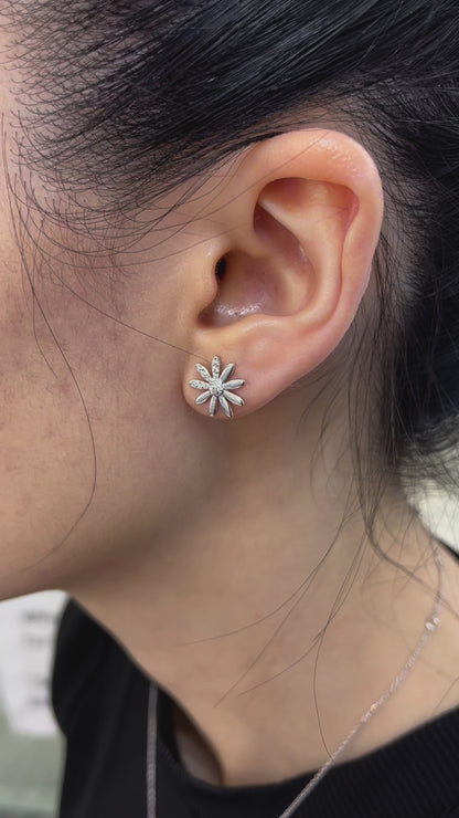 925 Sterling Silver with Simulated Diamond Flower Shaped Earrings for Women