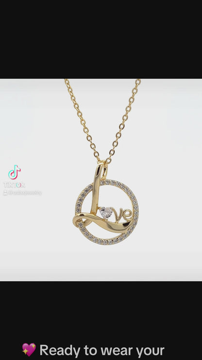 Sterling Silver Round-Shaped 'Love' Necklace Adorned with Simulated Diamond CZ