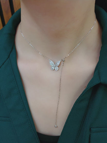 925 Sterling Silver Butterfly Simulated Diamond CZ Necklace with Gold Plated or Rhodium Plated for Women