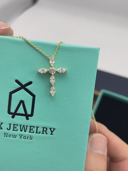 925 Sterling Silver Full Loaded Simulated Diamond Cubic Zirconia Cross Necklace