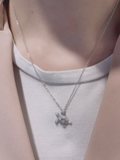 925 Sterling Silver with Turtle Shaped Simulated Diamond Cubic Zirconia Necklace