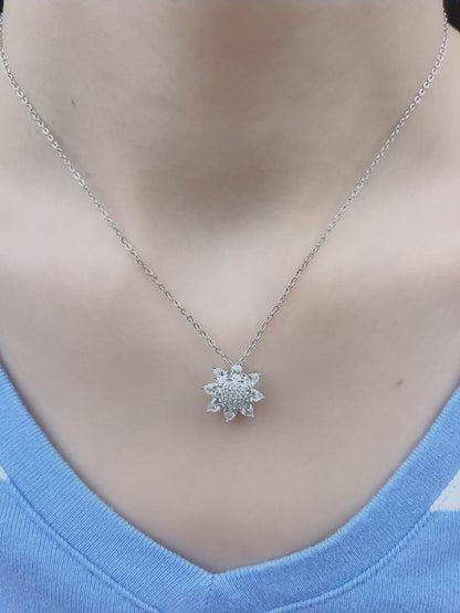 925 Sterling Silver Spring Daisy Simulated Sapphire Charm Flower Necklace for Women