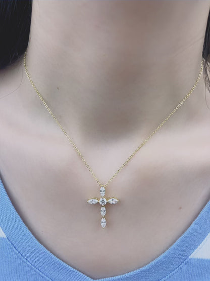 925 Sterling Silver Full Loaded Simulated Diamond Cubic Zirconia Cross Necklace