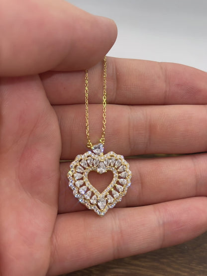 925 Sterling Silver with Heart Shaped Simulated Diamond Cubic Zirconia Necklace for Women