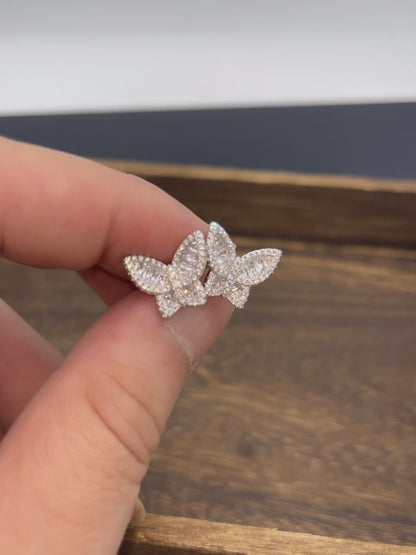 Sterling Silver Butterfly Simulated Diamond Earrings for Women