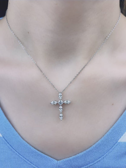 925 Sterling Silver Full Loaded Simulated Diamond Cubic Zirconia Cross Necklace